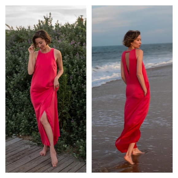 🛑 SOLD 🛑 New! LUNYA Racer Washable Silk Slit Maxi Dress - Picture 2 of 14